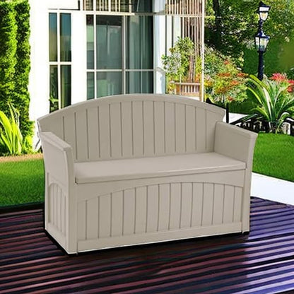 Suncast 50 Gallon Patio Bench with Storage - Decorative Resin Outdoor Patio Bench for Deck, Patio, Garden, Backyard - Ideal for Storing Toys, Cushions, Tools - Taupe ()