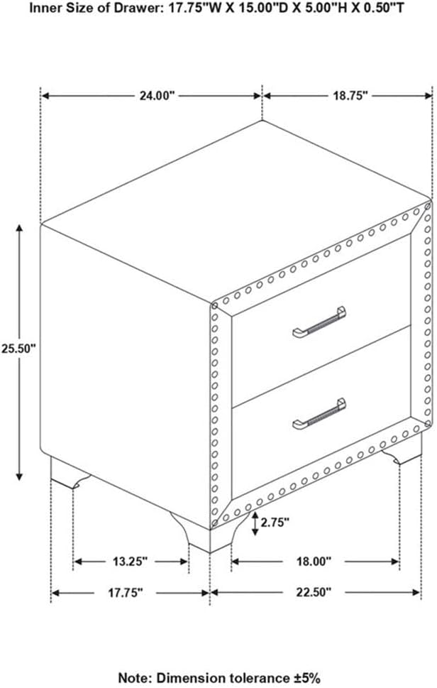Pemberly Row 2-Drawer Velvet Upholstered Nightstand, Pacific Blue, 25.5" H x