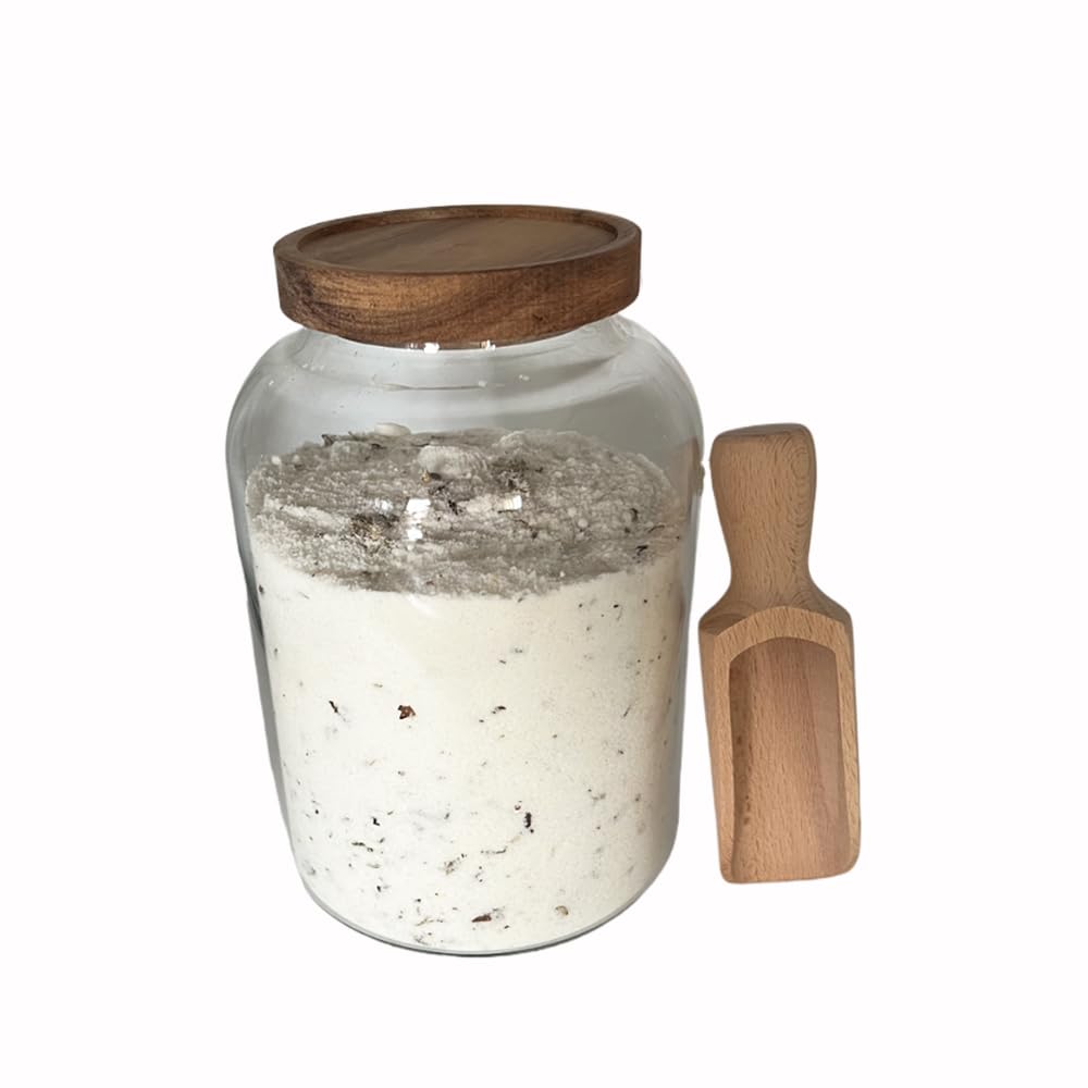 BEECO GIF2U 66 oz Bath Salts Glass Jar with Wooden Lid and Scoop,Bathroom Decor Container,Airtight Storage Bathtub Accessories for Women