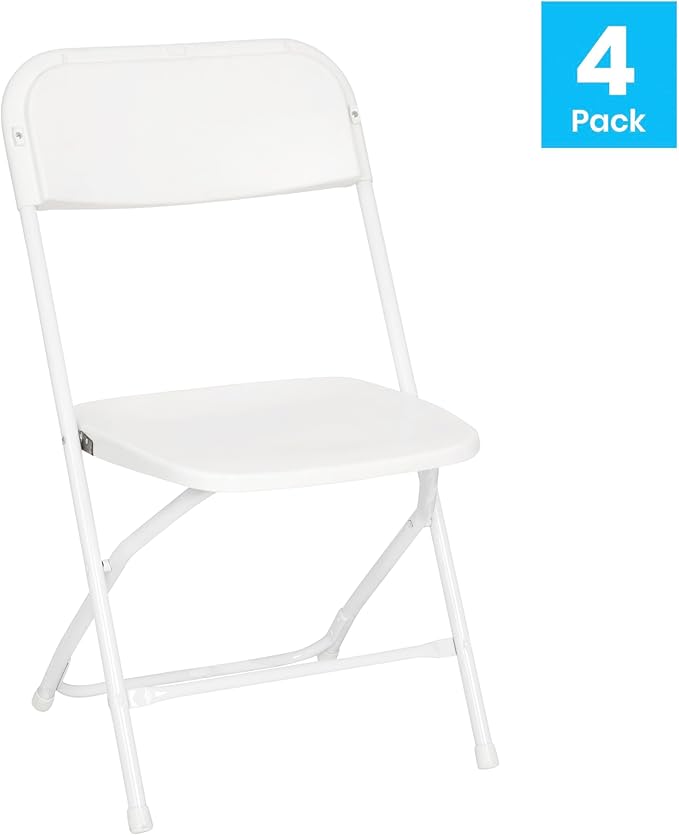 Flash Furniture Hercules Series Big & Tall Stackable Plastic Folding Chairs, Extra Wide Commercial Event Seats, Set of 4, White