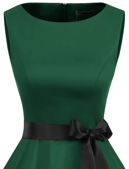 Gardenwed Women's Vintage Cocktail Party Dress Boatneck Sleeveless 1950s Retro Rockabilly Swing Dresses Dark Green XS