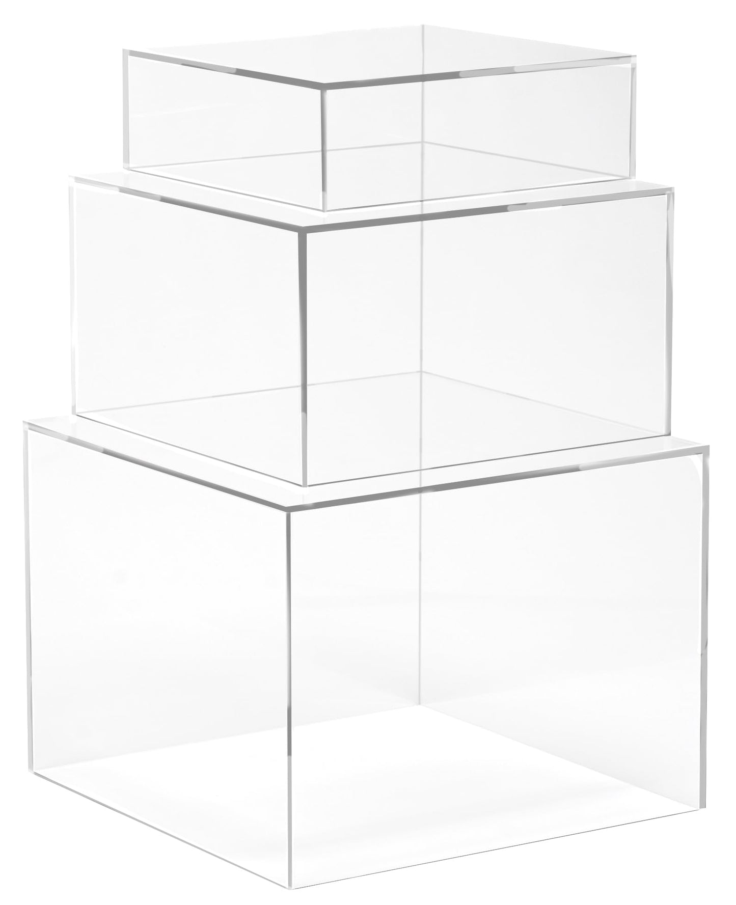 Red Co. Set of 3 Crystal Clear Acrylic Cube Display Nesting Risers with Hollow Bottoms, Transparent