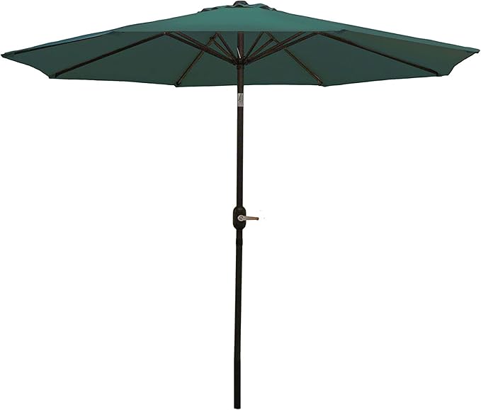 Sunnydaze Outdoor Patio Umbrella - Polyester Table Market Umbrella with Push-Button Tilt and Crank - 8 Sturdy Ribs - Green - 9ft