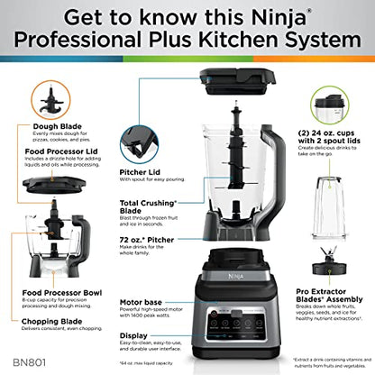 Ninja BL660 Professional Compact Smoothie & Food Processing Blender, 1100-Watts, 3 Functions -for Frozen Drinks, Smoothies, Sauces, & More, 72-oz.* Pitcher, (2) 16-oz. To-Go Cups & Spout Lids, Gray