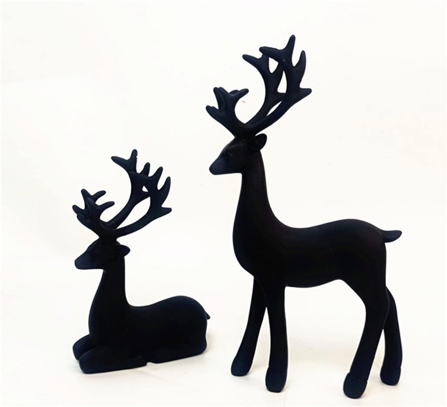 Bonlting 2 Pack Resin Christmas Reindeer Figurines Deer Statues Elk Sculpture Deer Ornaments for Living Figurine Statues TV Cabinet Home Office Wine Cabinet Decoration (Black)