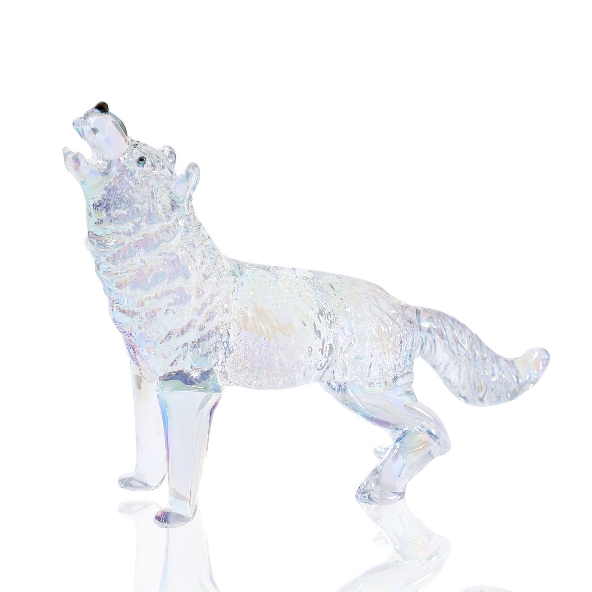 Crystal Glass Wolf Figurine Dazzle Clear Howling Wolf Statue Hand Blown Glass Animal Sculpture Collectible Paperweight
