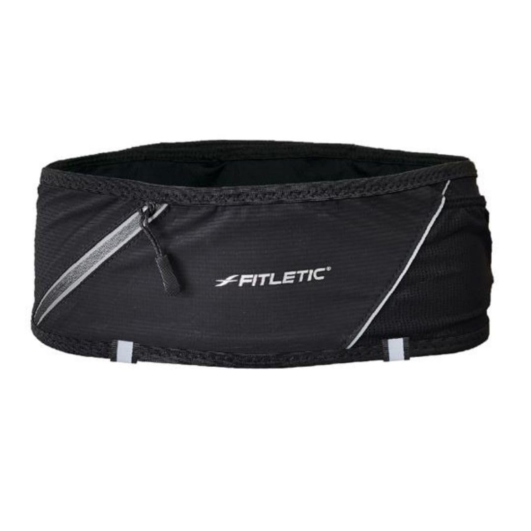 Fitletic 360 Plus Running Belt – Step-In Waist Pack – Fits iPhone 17 Pro Max & Galaxy S26 Series – Built-in Trekking Pole & Race Bib Holder – Trail, Hiking & Marathon Hydration – Black