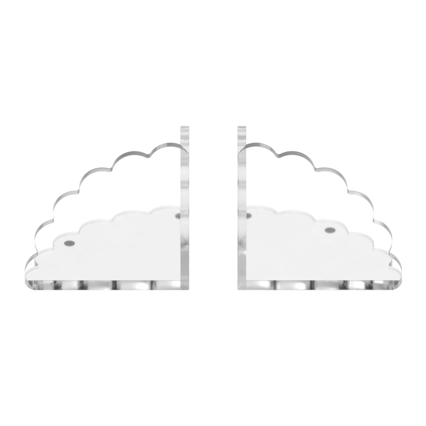 Scalloped Acrylic Bookends (Clear) – Set of 2 Decorative Non-Slip Book Holders | Modern Minimalist Bookends for Shelves, Office, and Home Décor – Durable Transparent Book Supports