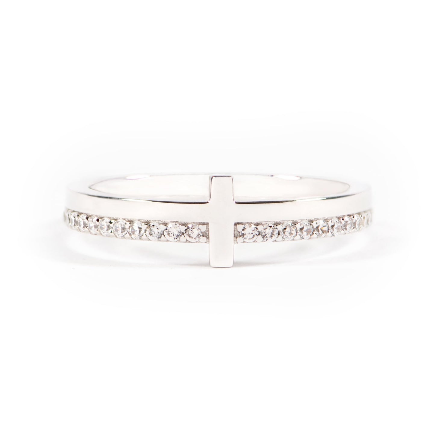 STORYJEWELLERY Sterling Silver Cross Ring, Christian Rings for Women, Purity Ring, 925 Sterling Silver Rings, Christian Jewelry for Women, Confirmation Gifts, Baptism Gifts, Size 8