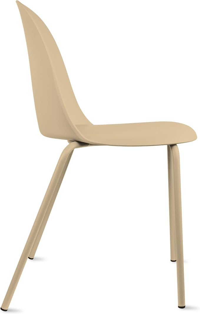 2xhome Set of 2 Modern Stackable Armless Dining Chairs | Plastic Shell Seat with Metal Legs | Indoor or Outdoor Use | Home Kitchen Patio, Beige