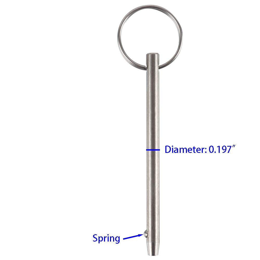 2 Pack Quick Release Pin, Diameter 0.197"(5mm), Overall Length 3"(76mm), Usable Length 2.4"(61mm), Full 316 Stainless Steel, Bimini Top Pin, Marine Hardware