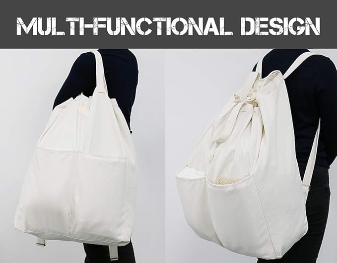 Pack of 2, 100% Breathable Cotton Canvas Laundry Backpack