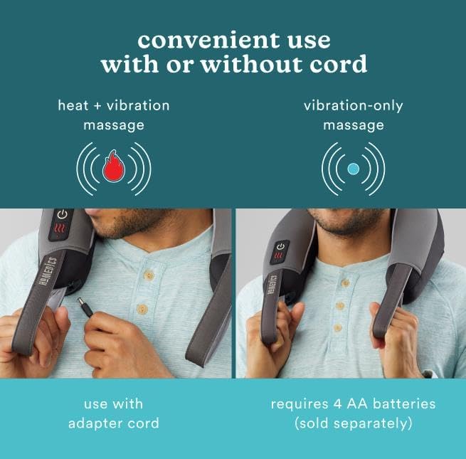 Homedics Pro Therapy Vibration Neck Massager with Heat — Soft Foam, Vibration Massage, Plus Soothing Heat and Choice of 2 Speeds, Pull Tighter to Increase Intensity, Tan