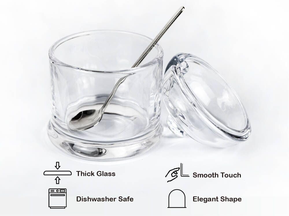 HillSpring Glass Toothpick Jar with 200 Bamboo Toothpicks, 1 Pack + Thick Glass Salt Cellar with Stainless Steel Spoon, Heavyweight Spices Jar, 10 oz, 1 Pack