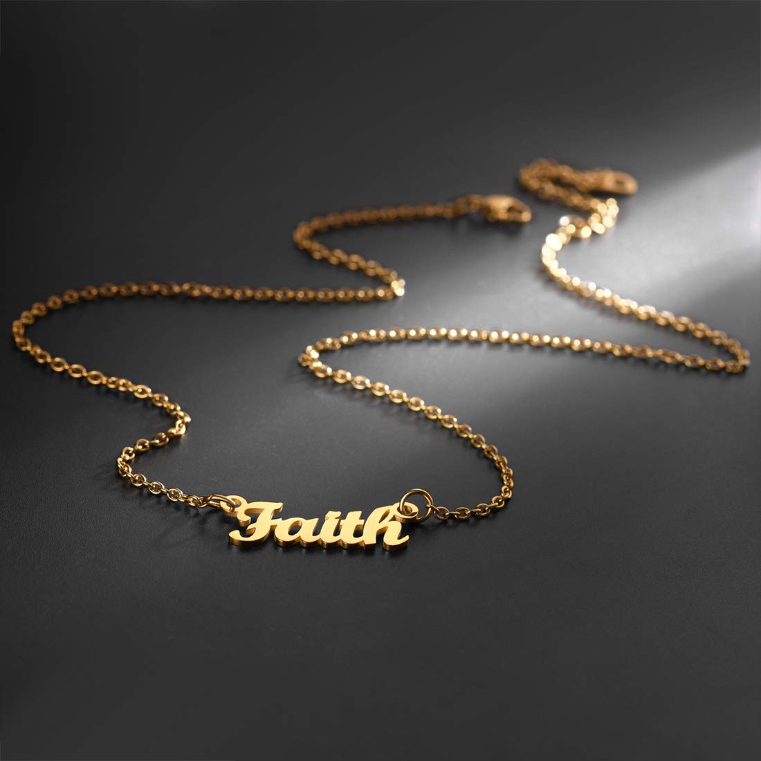 U7 Name Plate Necklace Personalized Gold Plated Choker with 18 Inch Link Chain Custom Name Jennifer Necklace, Friend Daugther Lover Gift