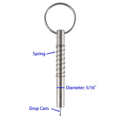 4 Pcs Quick Release Pin w/Drop Cam & Spring, Diameter 5/16"(8mm), Usable Length 2"(53mm), Overall Length 3"(76mm), Full 316 Stainless Steel, Bimini Top Pin, Marine Hardware