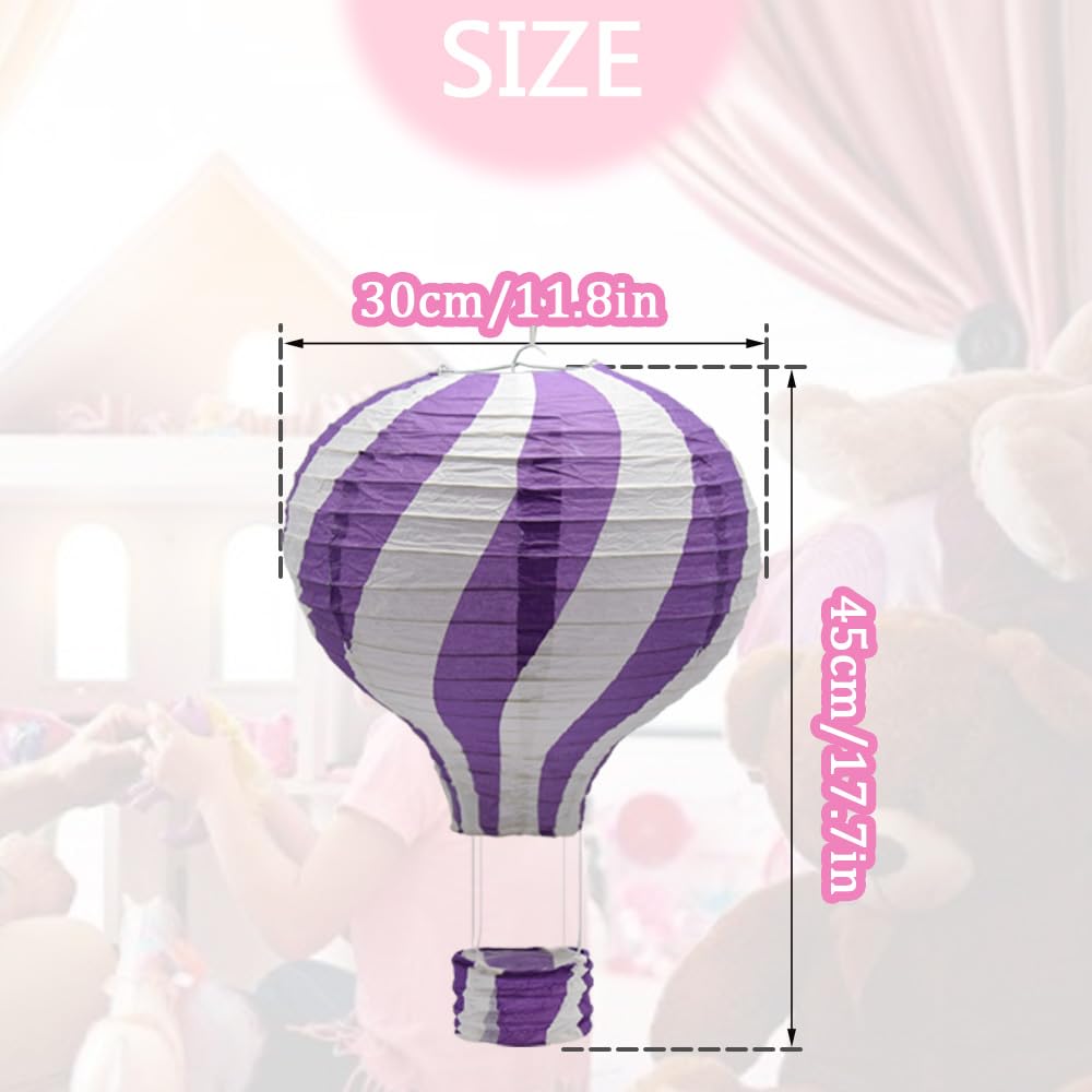 Ruidee 3 Pieces Hanging Hot Air Balloon Paper Lanterns 12 inch Paper Lanterns Set Decoration Ball Lamps for Wedding, Birthday, Anniversary, Christmas (Purple)