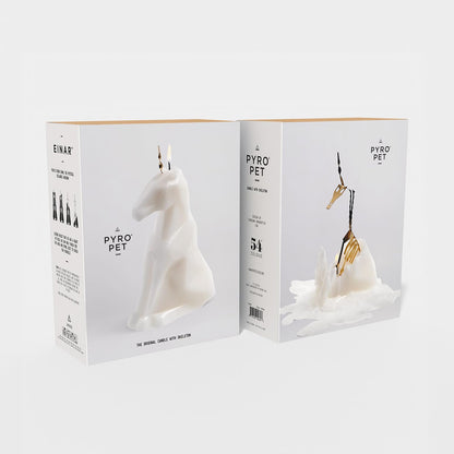 PyroPet Einar Unicorn Candle (White, Scented) - Metallic Skeleton | Halloween Decor | Gift for Unicorn Fans | 16-Hr Burn | 5.1x2.6x8 in