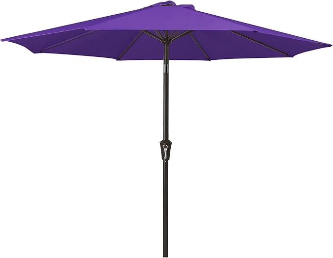 MEWAY 9ft Patio Umbrella Outdoor Table Umbrellas with Push Button Tilt and Crank, Market Umbrella 8 Sturdy Ribs for Deck, Garden, Pool and Backyard, Dark Purple