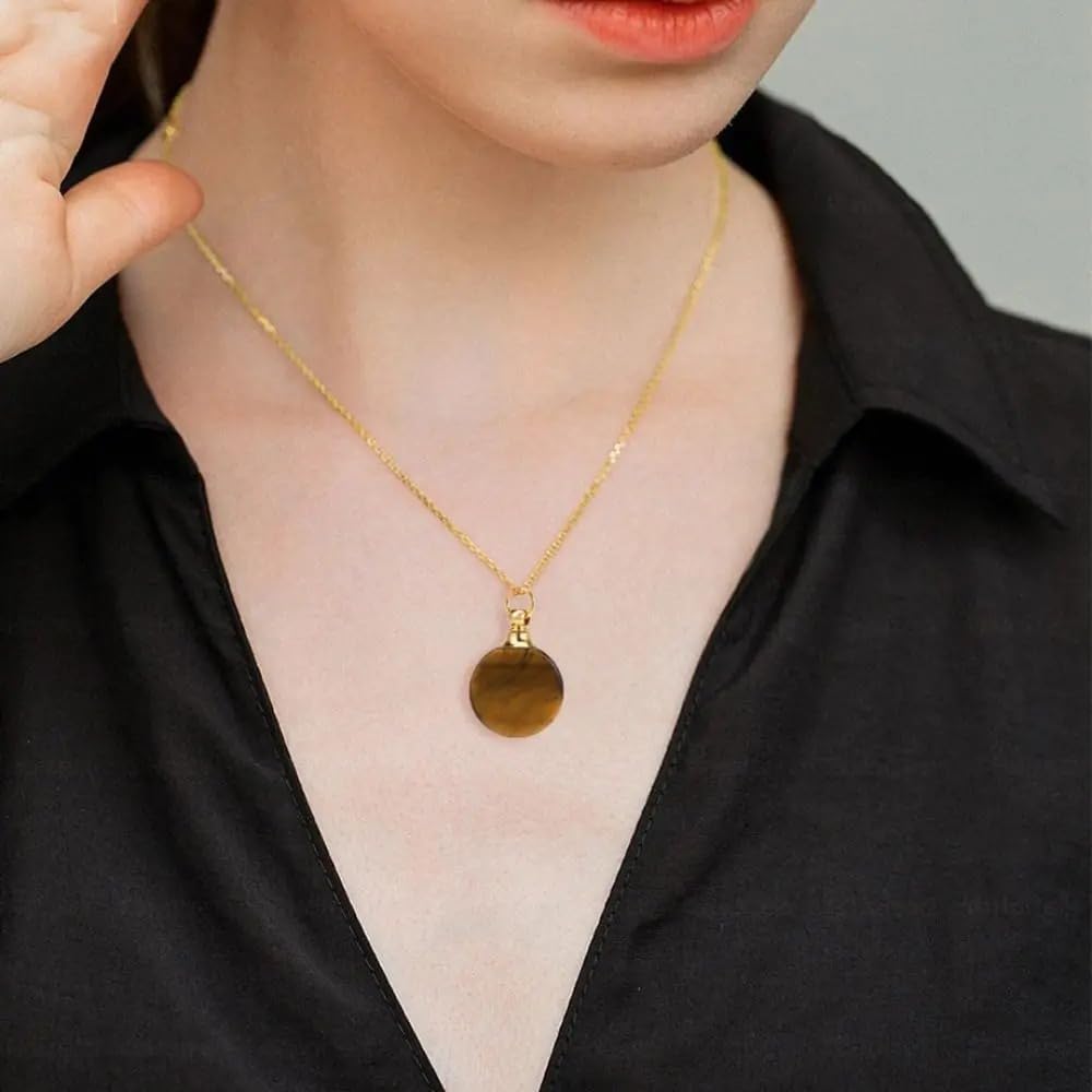 925 Sterling Silver Essential Oil Necklace For Women And Men, 14K Gold Filled Natural Stone Round Perfume Bottle Necklace, Essentials Oil Diffuser Vial Necklace (4 - Essential Oil Necklace)