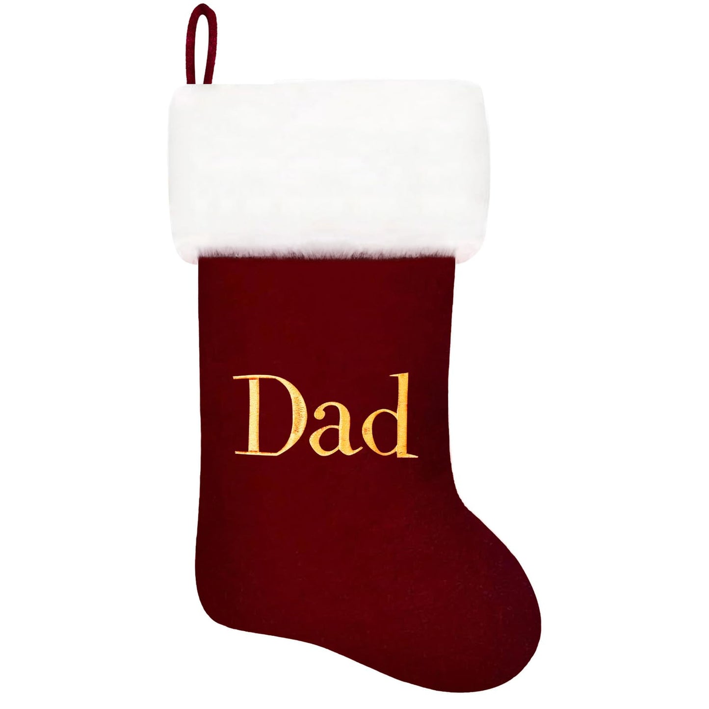 Eoocan 20 Inches Monogram Christmas Stockings Wine Red Velvet with White Super Soft Plush Cuff Embroidered Xmas Stockings Classic Personalized Stocking Decorations for Family Holiday Season Decor(Dad)