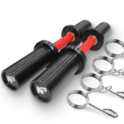 NP Pair of 16" Olympic Dumbbell Handles, Loadable Dumbbell Bars in Commercial Grade for 2-inch Olympic Weight Plates Great for Home Gym Strength Training, Weight Barbells with 2 Pair of Spring Collars, Red