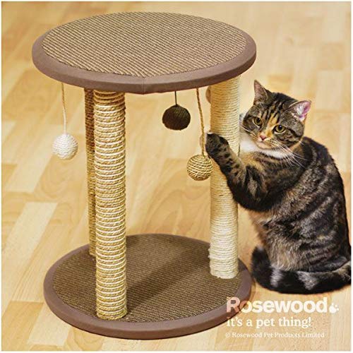 Rosewood Zurich Cat Scratching Post, Cat Tree, 45cm Tall with 3 Posts for Multi-Pet Play, Includes 3 Hanging Ball Toys, Durable & Engaging Scratching Post for Cats