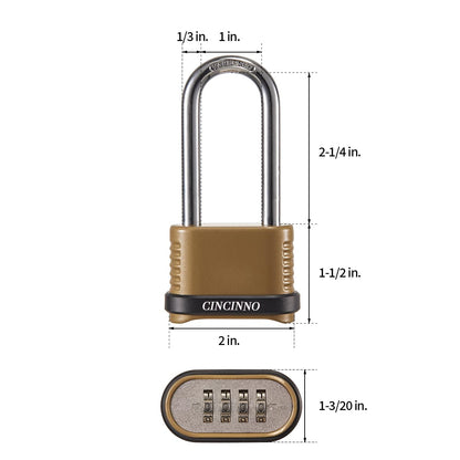 CINCINNO Heavy Duty Combination Lock, 4-Digit Combo Lock with Long Shackle,Weatherproof Combination Padlock for Outdoor Use,4 Pack