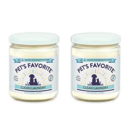 Pet's Favorite Fresh Laundry Pet Odor Candle, Clean Burning, Long Lasting Plant Based Soy Candles with a Natural Fiber Wick and 70 Hour Burn Time, Pack of 2