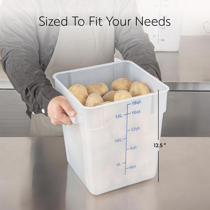 Restaurantware Food Storage Container 10 Pack of 18 qt Plastic Kitchen Storage Bin with Volume Markers Space-Efficient Design Dishwasher-Safe Polypropylene Translucent