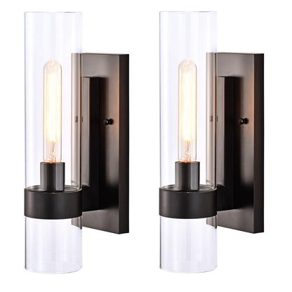 Hyperion house Indoor Wall Sconces Set of Two, Modern Black Bathroom Sconces Wall Decor with Cylinder Glass, Wall Lamps for Bedroom Hallway Vanity Kitchen Lighting Fixtures Set of 2
