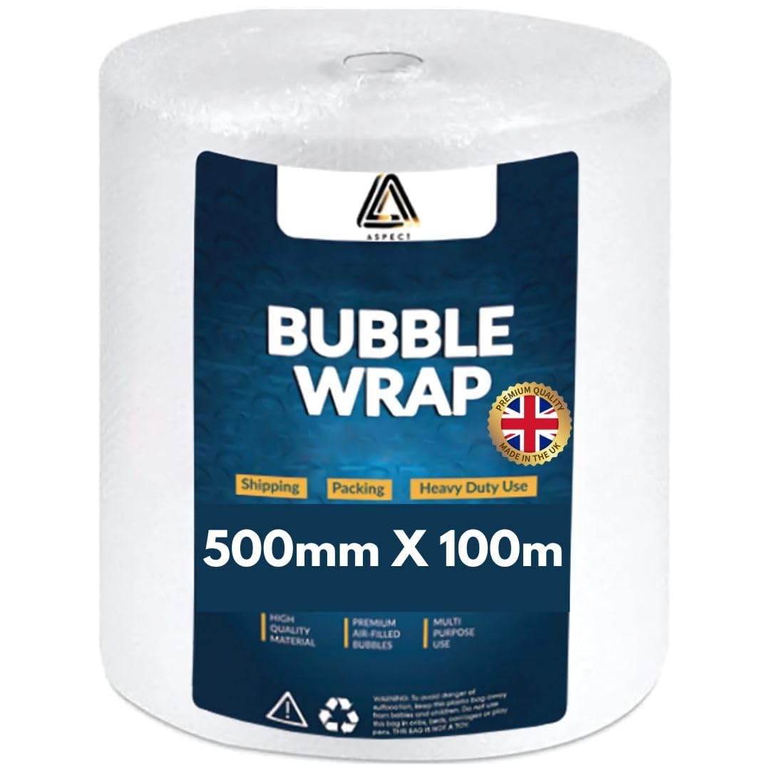 Aspect Bubble Wrap for Moving House | Large Premium Wraps Roll 500mm x 100m | Moving Home Essentials Packaging Glass, Easy Packing, Office and Industrial Use (100 Meter)