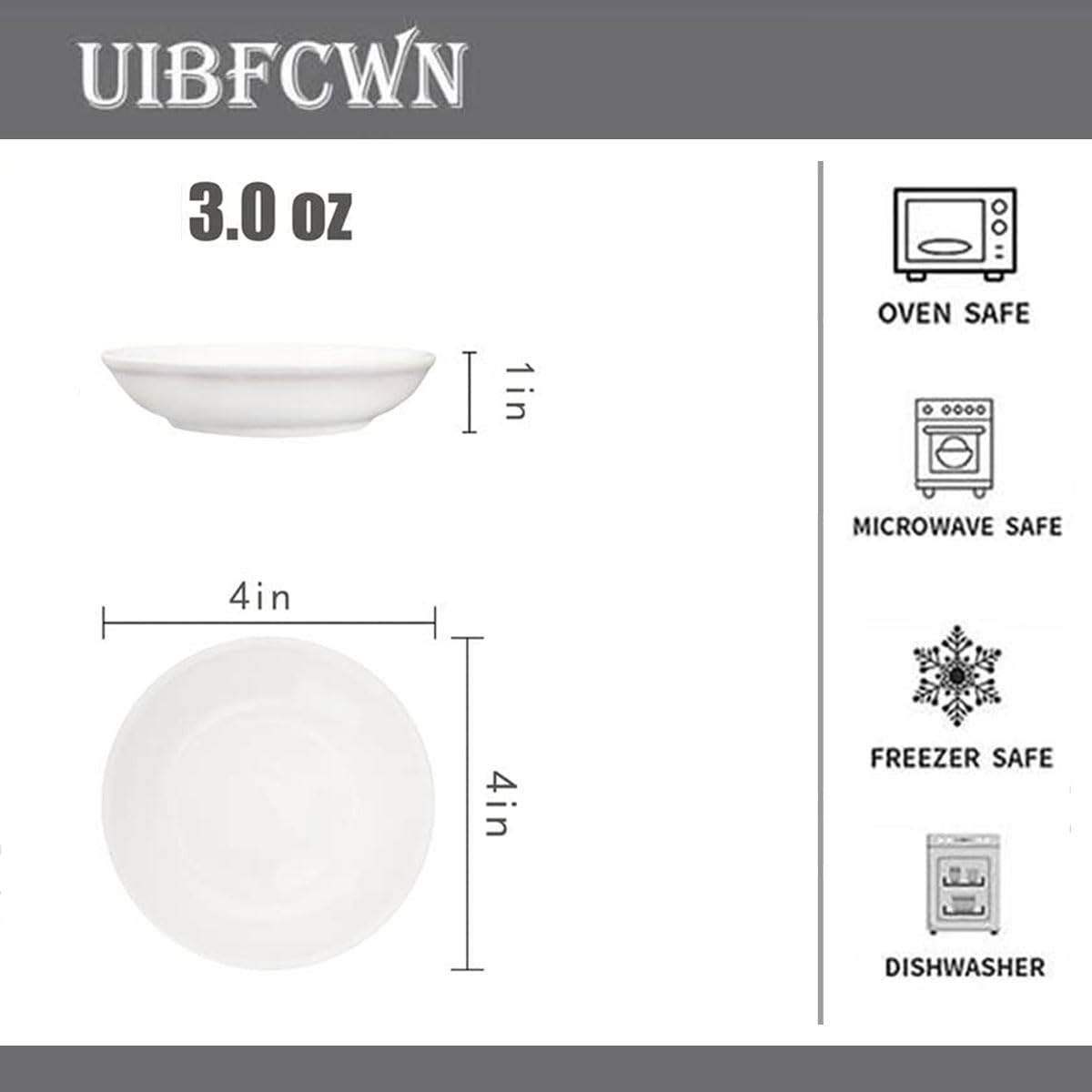 UIBFCWN 10 Pack Soy Sauce Dishes, 3 oz Ceramic Dipping Bowls, 4 Inch Small Pinch Bowls, Mini Serving Bowls for Side Dishes, Porcelain Dipping Sauce Cups for BBQ Condiment Sushi Ketchup Dinner