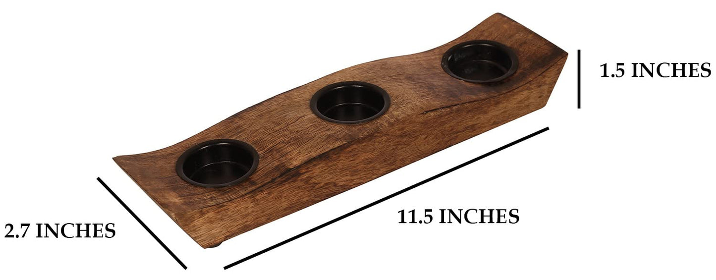 eTroves Wooden Tealight Candle Holder Set - Mango Wood Boat Tea Light Votive Candle Holders - Personalized Wood Tealight Holders for Rustic Wedding Birthday Anniversary Party