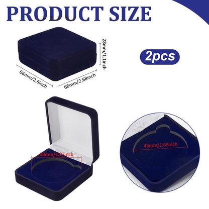 FINGERINSPIRE 4 Pcs 40mm Midnight Blue Velvet Challenge Coin Storage Gift Box 2.58x2.58x1.4 Square Badge Presentation Display Box Single School Emblem Badge Display Holder Medal Storage Case