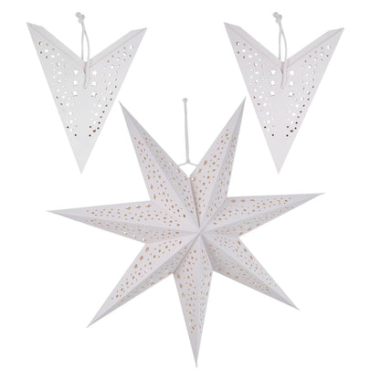 VICASKY 3-Pack Paper Star Lantern Lampshades White Seven-Pointed Star Design Easy Install Christmas Hanging Pendant Decor