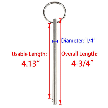 4 Pcs Long Quick Release Pin, Diameter 1/4"(6.3mm), Overall Length 4-3/4"(120mm), Usable Length 4.13"(105mm), Full 316 Stainless Steel, Bimini Top Pin, Marine Hardware