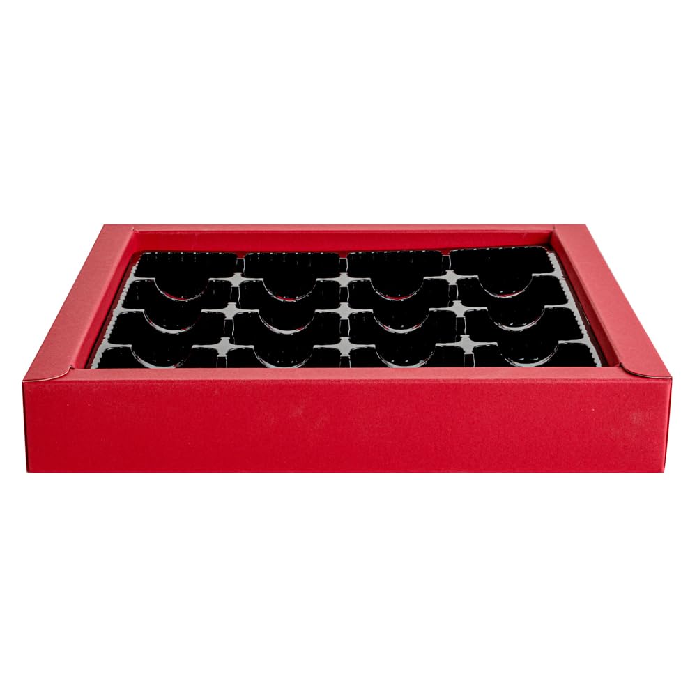 Restaurantware Sweet Vision 9.1 x 9.1 x 1.6 Inch Square Candy Boxes 10 Disposable Bakery Gift Boxes - 16 Compartments With Slidable Clear Lids Red Paper Boxes For Chocolate And Treats