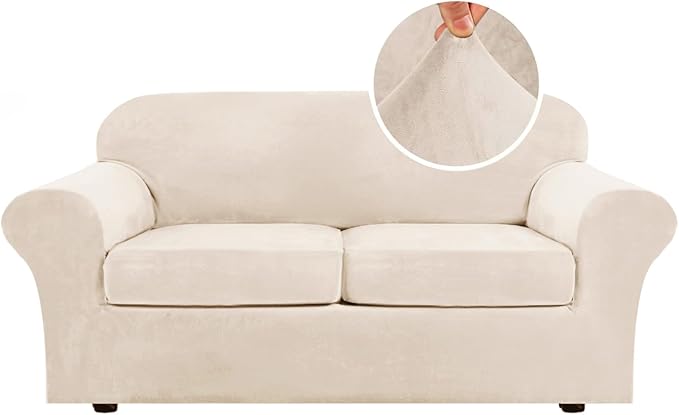H.VERSAILTEX Real Velvet Plush 3 Piece Stretch Sofa Covers Couch Covers