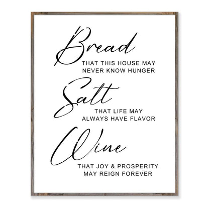 Bread Salt Wine Sign, Farmhouse Wall Decor, Inspirational Wonderful Life Quote Sign, Housewarming Gift, Home Decor, Home Wall Art Print - Without Frame - 8x10"
