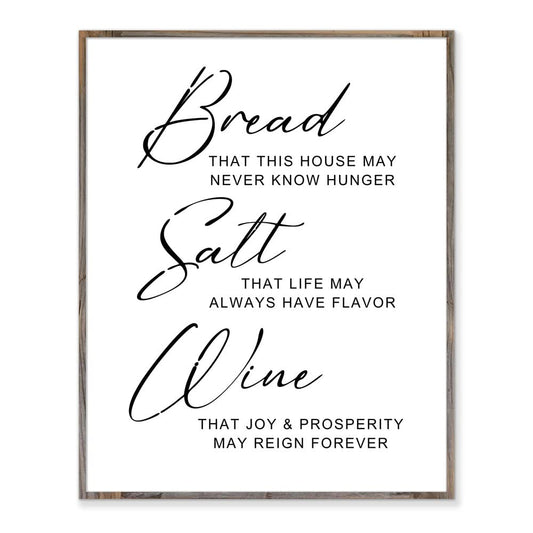 Bread Salt Wine Sign, Farmhouse Wall Decor, Inspirational Wonderful Life Quote Sign, Housewarming Gift, Home Decor, Home Wall Art Print - Without Frame - 8x10"
