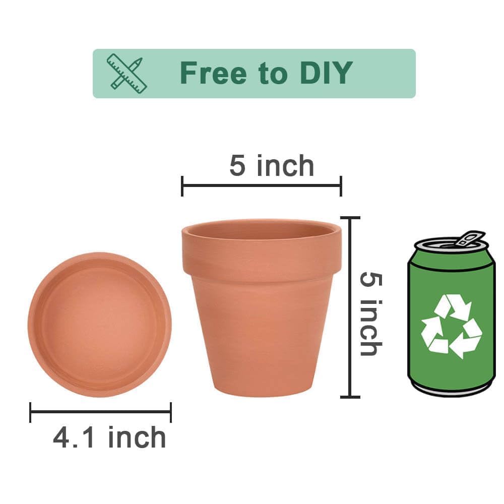 vensovo Terra Cotta Pots with Saucer - 6 Pack 5 Inch Clay Pot Ceramic Pottery Planter Cactus Flower Pots Succulent Pot Drainage Hole, Great for Plants, Crafts and Wedding Favor