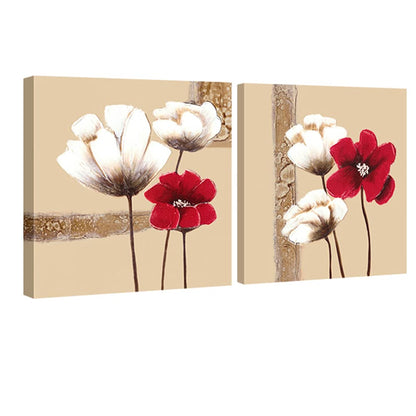 Wieco Art Red and White Flowers Canvas Prints Wall Art Abstract Floral Oil Paintings Style Pictures for Living Room Bedroom Bathroom Home Decorations 2 Piece Modern Stretched and Framed Grace Artwork