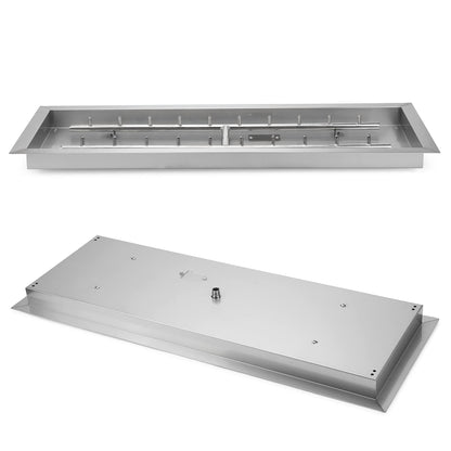 Stanbroil 36 x 12-Inch Rectangle Drop-in Fire Pit Pan with Jet Burner, 304 Stainless Steel Gas Firepit Insert for DIY Firepit Table, High Flame150,000 BTU Max