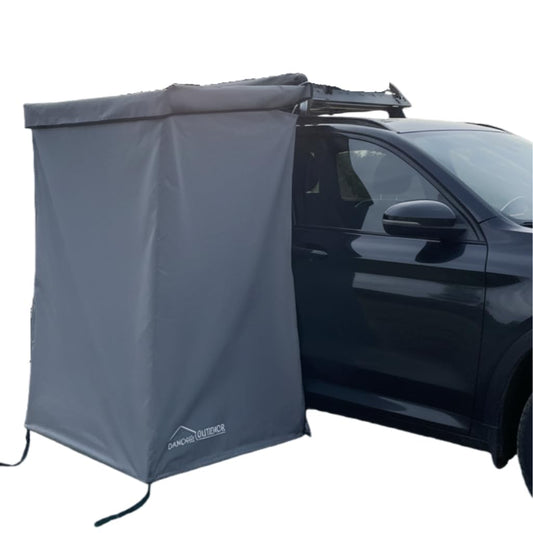 DANCHEL OUTDOOR Car Side Shower Awning with Roof, 3.3x3.3ft Portable Roof Rack Vehicle Shower Privacy Tent Shelter Enclosure Overland Camping Changing Room Bathroom w/LED Light, Gray
