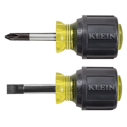 Klein Tools 85071 Stubby Slotted and Phillips Screwdriver Set with 5/16-Inch Cabinet-Tips and #2 Phillips-Tip, Made in USA, 2-Piece