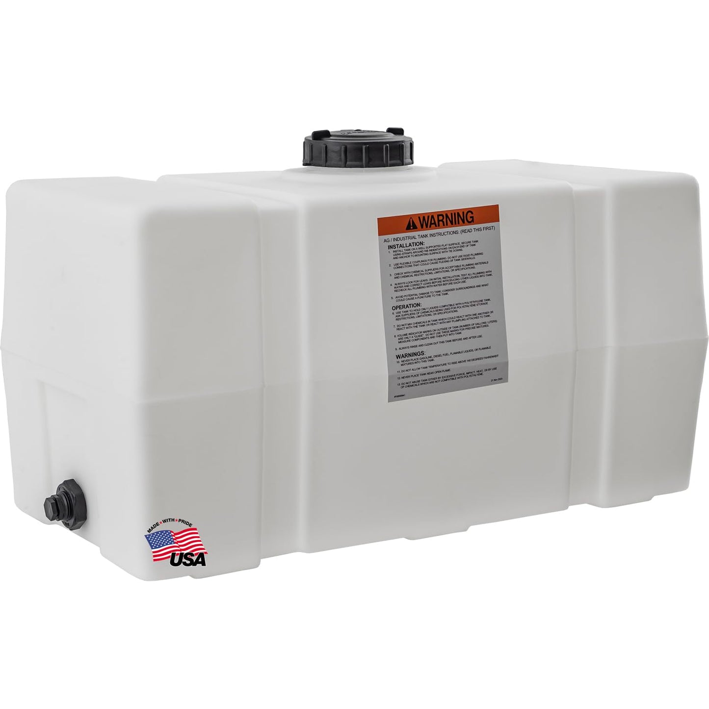 RomoTech 82123919 Horizontal Square Reservoir Water Tank, 50 Gallon, Made in USA, Natural Poly Tank for Non-Flammable Liquids, UV-Resistant, Ideal for Agricultural Use, RV Water Storage, White