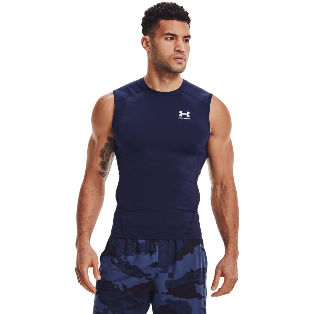Under Armour Men's Armour HeatGear Compression Sleeveless T-Shirt , Midnight Navy (410)/White, Medium