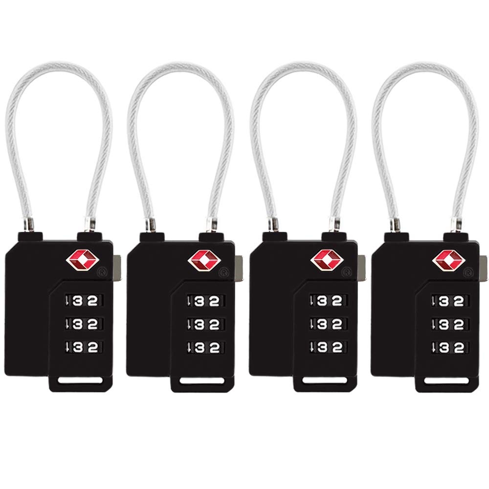 TSA Lock Security 3 Digit Combination Suitcase Luggage Bag Code Lock Padlock (Black-4-Pack)