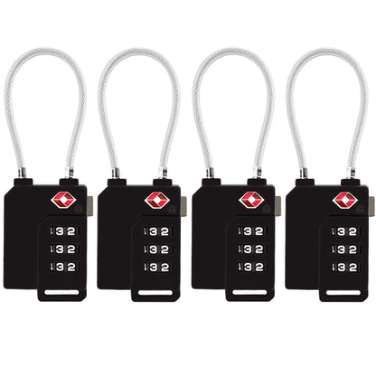 TSA Lock Security 3 Digit Combination Suitcase Luggage Bag Code Lock Padlock (Black-4-Pack)